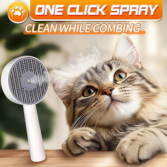 3 in 1 Cat Steam Brush, Self-Cleaning Anti-Static Pet Spray Hair Removal Comb for Cats with Release Button and Tank, Rechargeable Steam Brush for Shedding, Massage and Cleaning