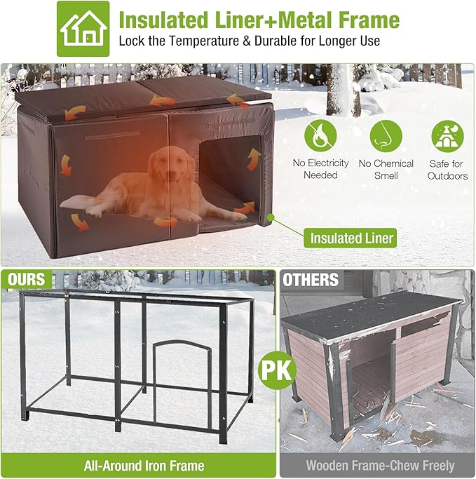 GUTINNEEN Dog House Insulated Outdoor Dog Kennel with Liner for Winter Extra Large