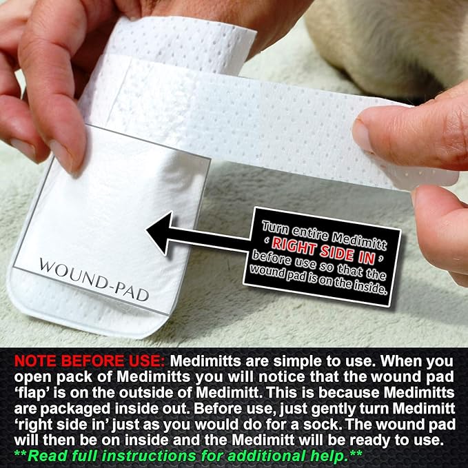 Medimitt Paw Bandages for Dogs, Cats and Pets – Stretchy Medical Booties, First Aid for Paws – Non Slip, Non Adhesive, Breathable, Disposable, Washable, Adjustable Strap, 12 Pack (Large)