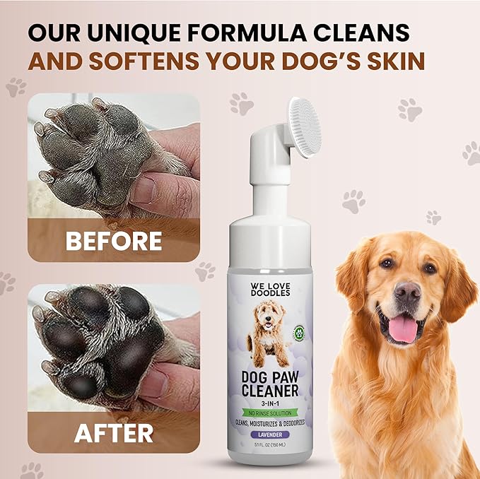 Dog Paw Cleaner (Over 100+ Feet Cleanings) No-Rinse Dog Foot Washer, Gentle and Safe Paw Cleaner for Dogs and Cats, Foam Formula, Moisturizes and Deodorizes, 150mL (Lavender) [We Love Doodles]