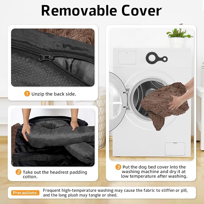 GGIB Calming Dog Bed Fluffy Plush Dog Mat for Furniture Protector with Removable Washable Cover for Large Medium Small Dogs and Cats (Medium, Coffee)