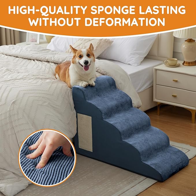 Navy Portable 2-Step Dog & Cat Step for Bed, Couch, Sofa & Chairs - Non-Slip, High Density Foam