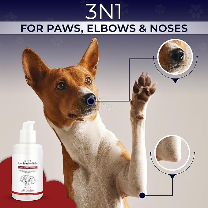 Dog Paw Pad Balm - 3-in-1 Lick Safe Soother & Moisturizer& Lotion for Dog Paws Nose, Elbow, Snout - Natural, Quick-Drying, Non-Sticky - All-Weather Cat Paw Balm Cream- 3.5 Oz/100Gram