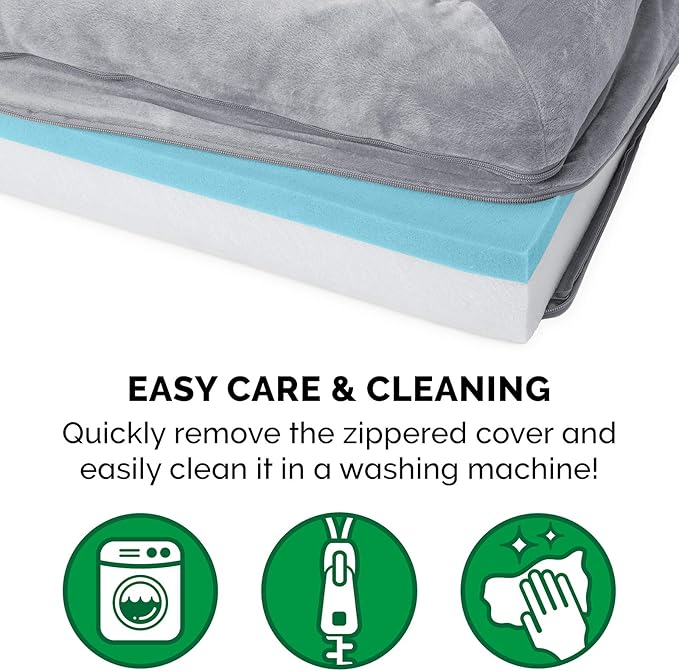 Furhaven Cooling Gel Dog Bed for Large/Medium Dogs w/ Removable Bolsters & Washable Cover, For Dogs Up to 55 lbs - Faux Fur & Velvet Sofa - Smoke Gray, Large