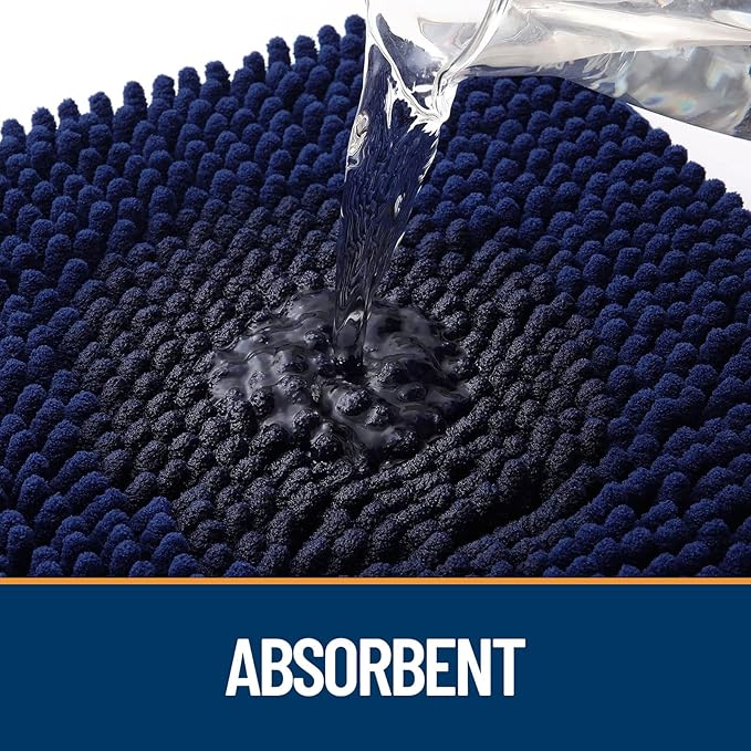 OLANLY Dog Door Mat for Muddy Paws 59x20, Absorbs Moisture and Dirt, Absorbent Non-Slip Washable Doormat, Quick Dry Chenille Mud Mat for Dogs, Entry Indoor Entryway Carpet for Inside Floor, Navy Blue