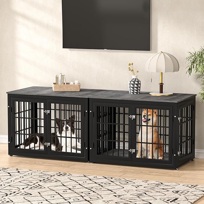 38 Inch Heavy Duty Dog Crate Furniture for Large and Medium Dogs, Decorative Pet House End Table, Wooden Cage Kennel Furniture Indoor, Gray