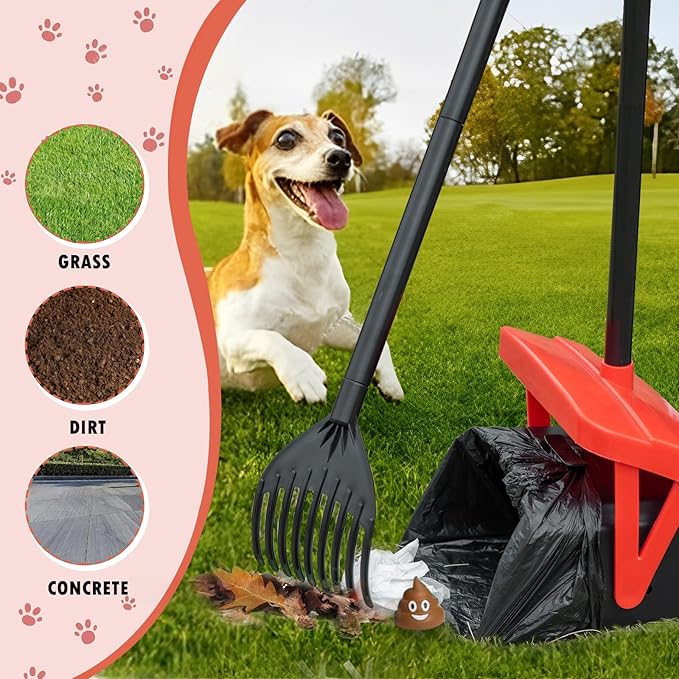 TIMINGILA 36" Pooper Scooper Swivel Bin & Rake with 100 Dog Poop Bags,Adjustable Long Handle for No-Bend Cleanup,Portable Non-Breakable Dog Poop Scooper for Large Medium Small Dogs