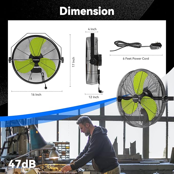 2600 CFM 14 inch Outdoor High Velocity Wall Mounted Fan, 3-Speed Metal Fans with IP44 Enclosure Motor, Industrial Grade Weatherproof Wall Fan for Patio, Greenhouse, Garage, and Gazebo