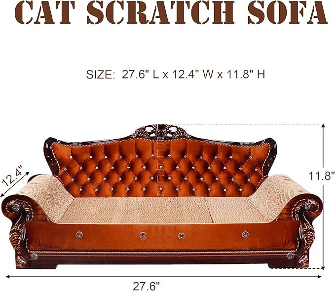 Sofa-Shaped Cat Scratching Couch & Lounge Bed - Thick Cardboard Cat Scratcher Pad (27.6" L x 12.4" W x 11.8" H)