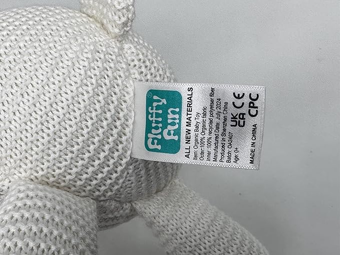 100% Organic Cotton Baby Stuffed Animals White Teddy Bear for Newborn 6.5"