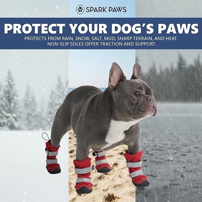 Spark Paws Dog Shoes, Waterproof Dog Boots for Medium to Large Dogs, Non Slip, Breathable Dog Booties and Paw Protectors - 4PCS Doggie Hiking Boots with Reflective Straps - Red, Size 8