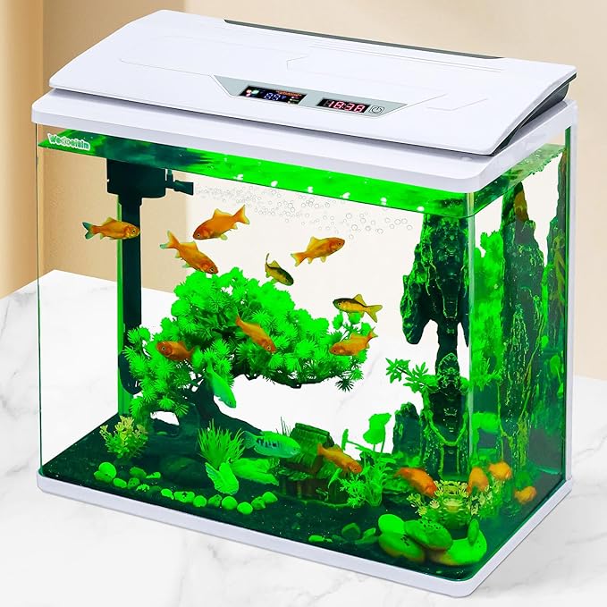 High-Transparency Fish Tanks, Betta and Goldfish Tanks with Filter, Light, Seven-Color LED, Integrated Oxygenation, Filtration, and Circulation, and Aquarium Starter Kits (11 Gallon)