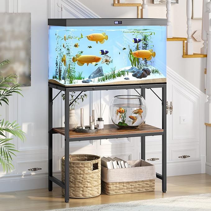 20 Gallon Fish Tank Stand, Aquarium Stand with 2-Tier Storage Shelves, Heavy Duty Breeder Turtle Terrarium Stand Rack for Home Office, 24.0" L x 11.8" W x 24.4" H, Rustic Brown FTHR2001