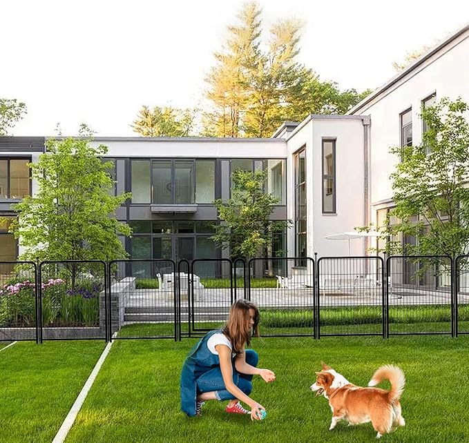 Dog Playpen 32 inch(H) 4 Panels Dog Fence Outdoor for Yard. Metal Dog Pen Heavy Duty Pet Puppy Exercise Pen for Rv Camping Garden Yard, Wide Door Low Threshold Dog Fence Total 8.9 Ft(L)