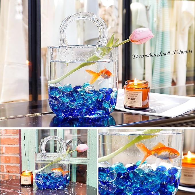 1LB Blue Mix Flat Glass Marbles for Vases, Mancala Stones Gemstone Beads Vase Filler Decorative Glass Pebbles for Fish Tank, DIY Crafts, Aquarium Decor Rocks