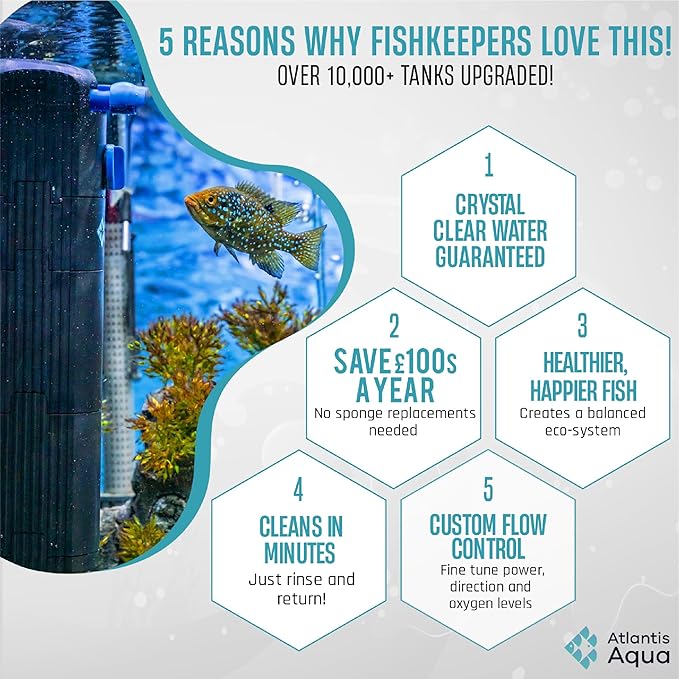 20 Gallon Fish Tank Filter up to 55 Gallons | Quiet Fish Tank Filter | Crystal Clear Water | Turtle Tank Filter | Submersible Aquarium Filter, Filter for Fish Tank, 50 Gallon Fish Tank Filter