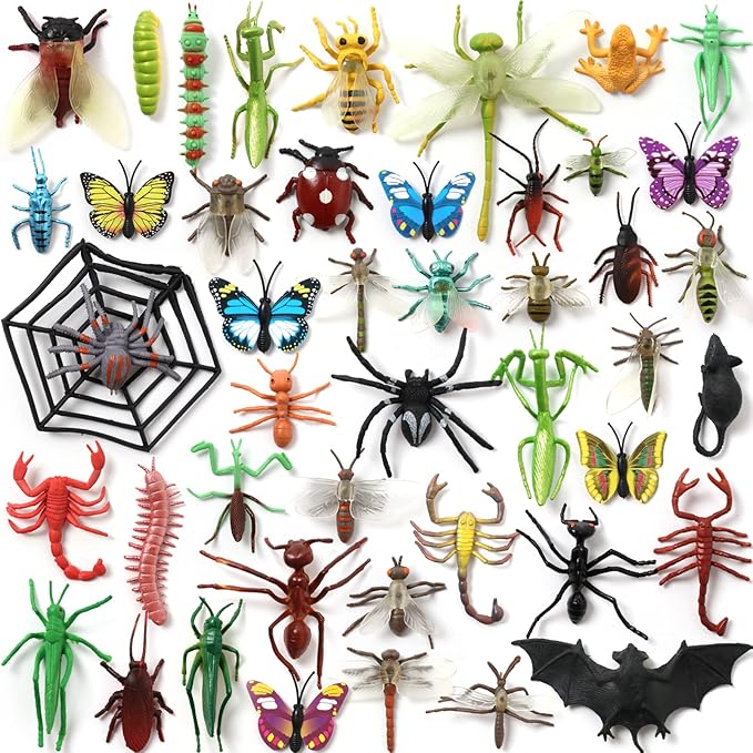 Realistic Insect Toy Figures for Kids, 45Pack Colorful Assorted Play Bugs for Children, Toddler Education Themed Party Gift, Halloween Filler Cupcake Topper