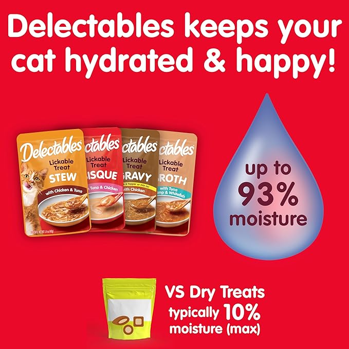 Hartz Delectables Bisque for Kittens, Complete & Balanced Tuna & Salmon Cat Wet Lickable Treats, 12 Count