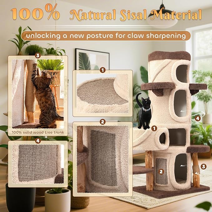 70'' Luxury Heavy Duty Cat Tree for Indoor Cats Adults,Treehouse Theme Large Cat Tower for Home Decoration,Multi-Level Modern Maine Coon Condo with 3*Wood Scratching Post,Perch,Huge House for Multicat