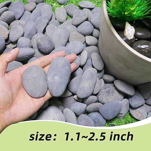 18LB River Rocks,Mexican Beach Pebbles for Plants,Potting,Garden Landscape Stone Paving Stone Grey 1Inch - 2Inch