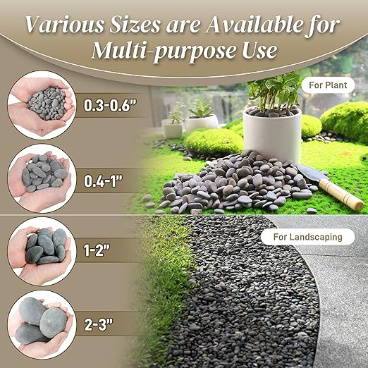 5 lbs Mexican Beach Pebbles, 0.3-0.6 Inch Small Pebbles for Pots Indoor Plants, Succulent, Vase, Fish Tank, Decorative River Rocks for Garden Landscaping, Home Decor, Outdoor Paving, Grey