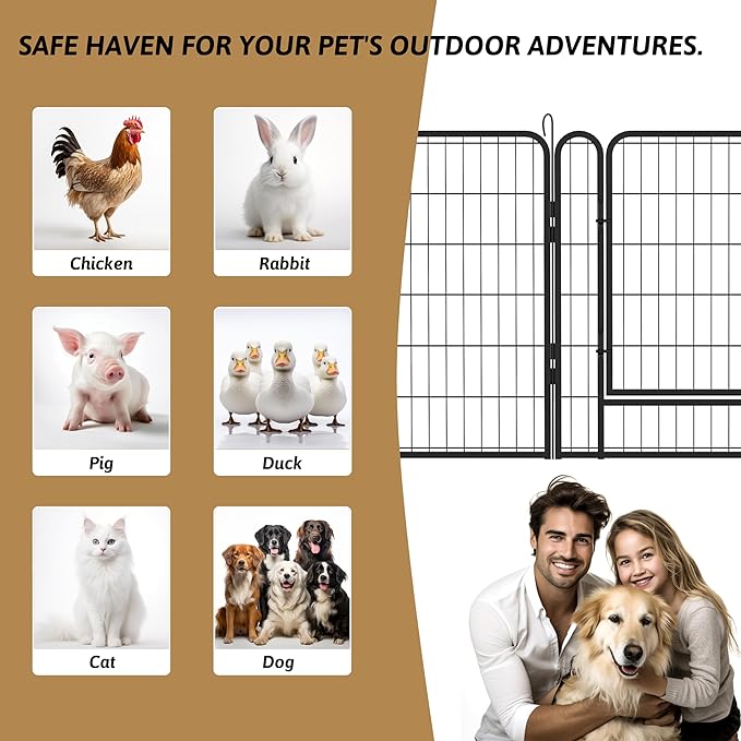 Dog Playpen, Outdoor Dog Fence, 16 Panels, 40" H Dog Pen for Large/Medium/Small Dogs, Heavy Duty Metal Pet Fence with Gate, Portable Dog Fence for RV Camping and Yard (Black)