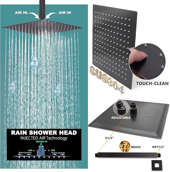 Oil Rubbed Bronze Shower System Digital Display Shower Set with Handheld Spray, 12 inch Ceiling Mounted Shower Head and 8 inch Wall Mounted Shower Head