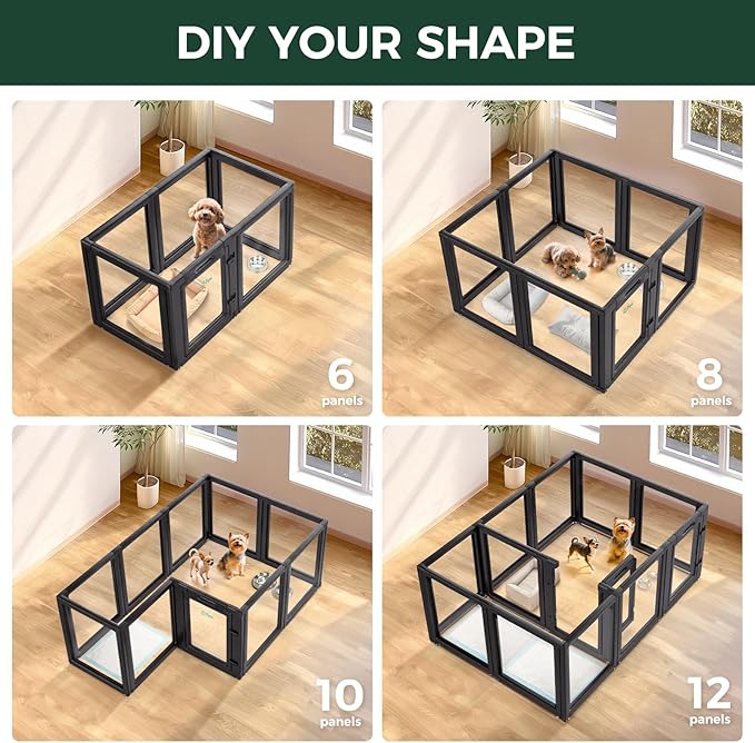 FXW AuraSpace Acrylic Indoor Unleashed Dog Playpen for Puppies and Small Dogs, 24 Inch, 10 Panels, Black