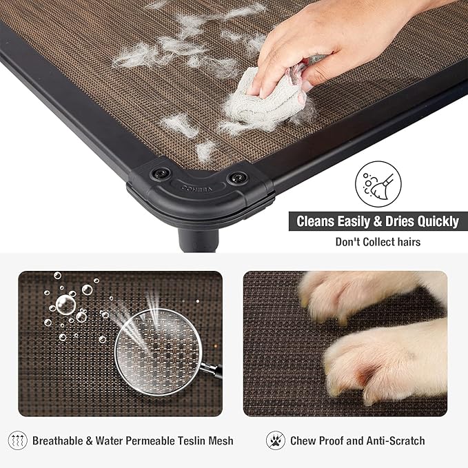 Veehoo Chew Proof Elevated Dog Bed - Cooling Raised Pet Cot - Rustless Aluminum Frame and Durable Textilene Mesh, Unique Designed No-Slip Feet for Indoor or Outdoor Use, Brown, Medium, CWC2002