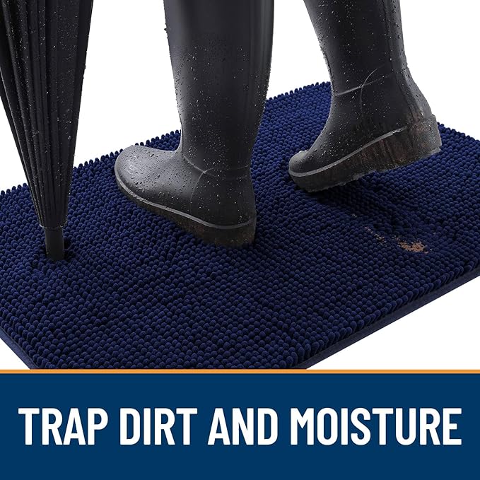OLANLY Dog Door Mat for Muddy Paws 59x20, Absorbs Moisture and Dirt, Absorbent Non-Slip Washable Doormat, Quick Dry Chenille Mud Mat for Dogs, Entry Indoor Entryway Carpet for Inside Floor, Navy Blue