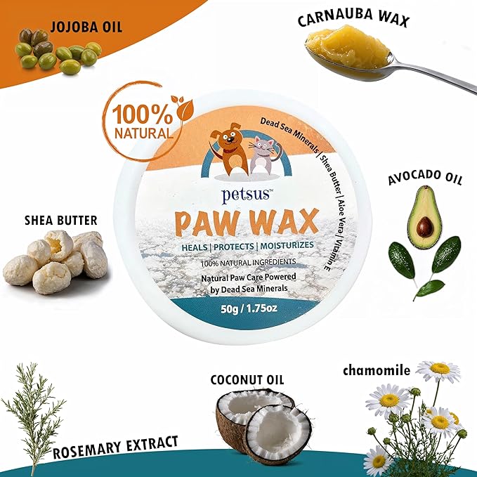 Natural Dog Paw & Nose Balm – Moisturizing Paw Wax with Dead Sea Minerals | Lick-Safe, Organic Balm for Dry, Cracked Paws & Dry Noses | Heat, Ice & Terrain Protection – 1.75 oz