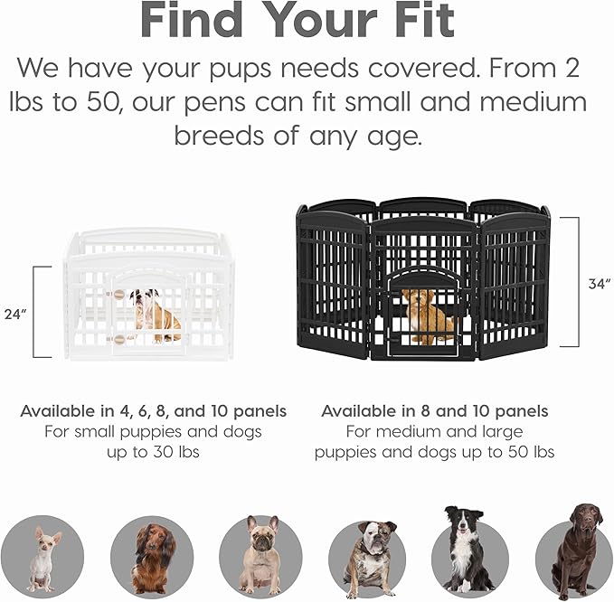 IRIS USA 24" 8-Panel Puppy Playpen, 83.5 x 83.5 x 23.63, Dog Playpen, Dog Play Pen Indoors, Pet Fence, Small Pets, Black