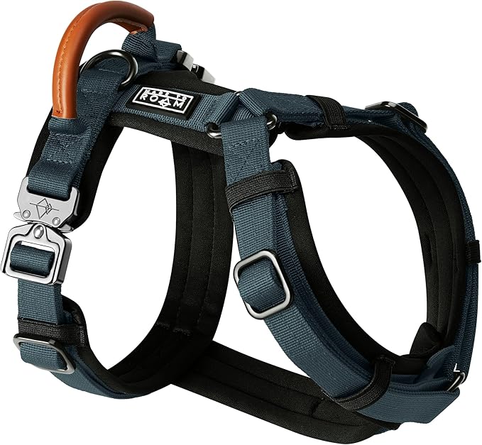 MADE TO ROAM Premium Explorer Harness - Y-Shaped Dog Harness with Adjustable Durable Nylon, Soft Padding, Metal Buckles and Leather Handle for Small, Medium, Large Dogs (Colorado Nightsky, Size 7)