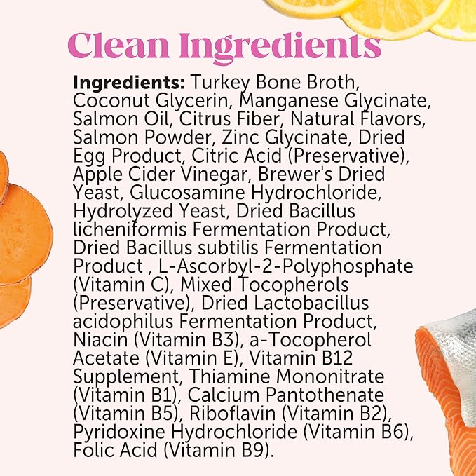 Dog Multivitamin Supplement with Salmon Oil for Dogs - Allergy Itch Relief, Digestion, Skin & Coat Health, Liquid Supplement - Dog Food Topper Bone Broth with Prebiotics (12 oz)