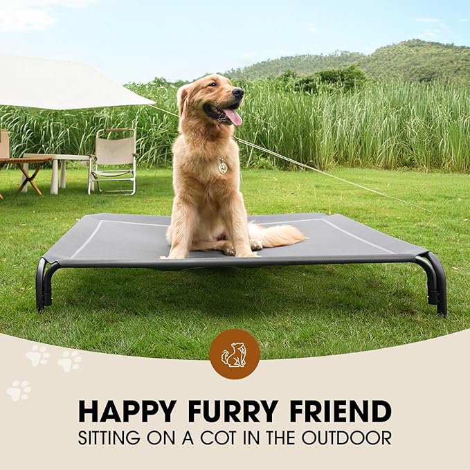 Elevated Dog Bed, Raised Outdoor Dog Bed for Extra Large Sized Dog, Portable Cooling Pet Cot with Breathable & Washable Mesh, Indoor & Outdoor Pet Hammock with Skid-Resistant Feet.