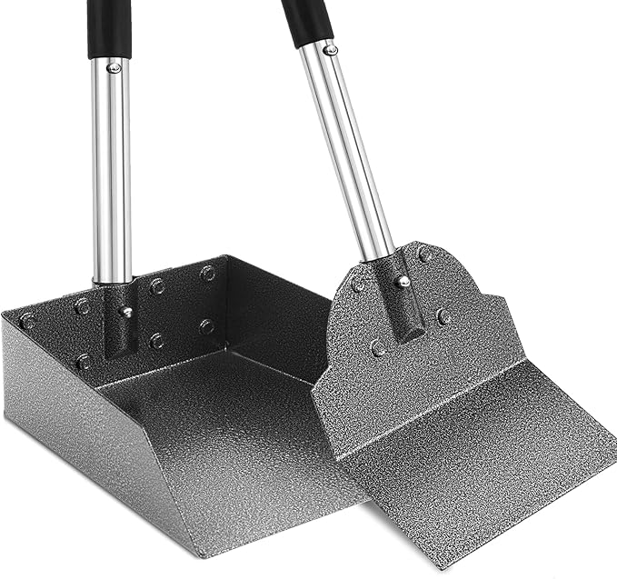 Dog Pooper Scooper for Large Dogs, Metal Aluminum Tray and Spade Poop Scoop Set with Adjustable Stainless Steel Long Handle, Pet Waste Removal Heavy Duty Poop Scooper