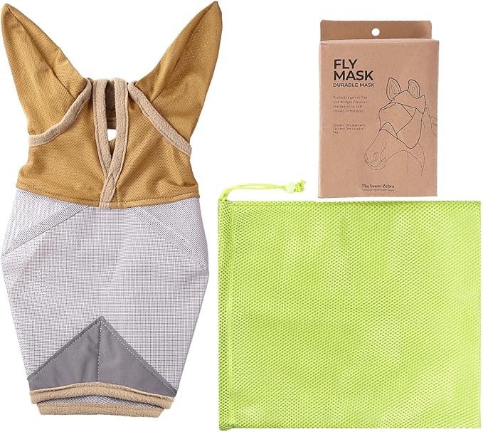 Fly Masks for Horses, 70% Uv-Block, Breathable Fly Mask for Equines, Durable, Comfortable Fit for All-Day Protection, Horse Size (Horse Fly Mask, with Ears)