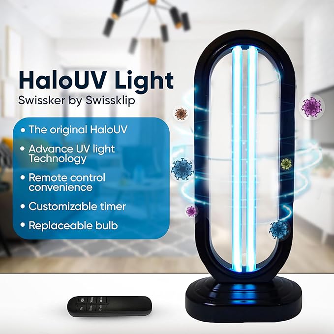 Swissklip HaloUV, Mold Remover, Home Disinfection Device, Dust Mites Remover, UV Light Sanitizer, Ultraviolet Sanitizer for Home, Room & Kitchen, Ultraviolet Light with 4 Speed Timings