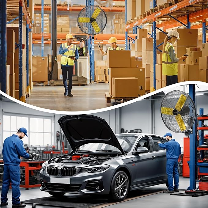 24 Inch Industrial Wall Fan Oscillating, 7800 CFM Commercial Metal Wall Mount Fans with Poweful Motor, 3 Speed, Heavy Duty Indoor for Warehouse, Workshops, and Garage, UL Listed