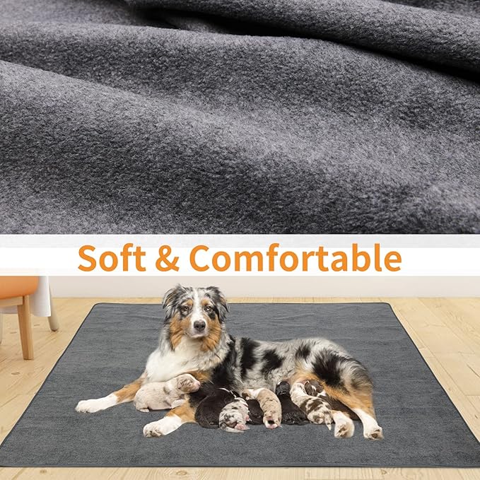 LOOBANI 2 Packs Extra Large Reusable Dog Mat for Floor, Non-Slip Washable Pee Pad for Dogs, Fast Absorbent Pet Whelping Pads, Puppy Playpen Mat for Incontinence, Housebreak, Crate, 65x48in, Gray