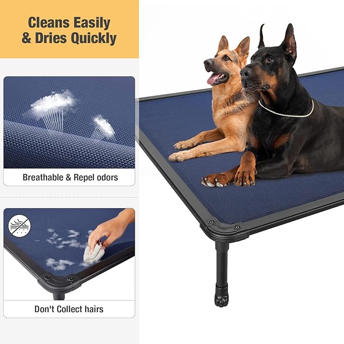 Veehoo Chew Proof Elevated Dog Bed - Cooling Raised Pet Cot - Rustless Aluminum Frame and Durable Textilene Mesh, Unique Designed No-Slip Feet for Indoor or Outdoor Use, Blue, XX-Large, CWC2002