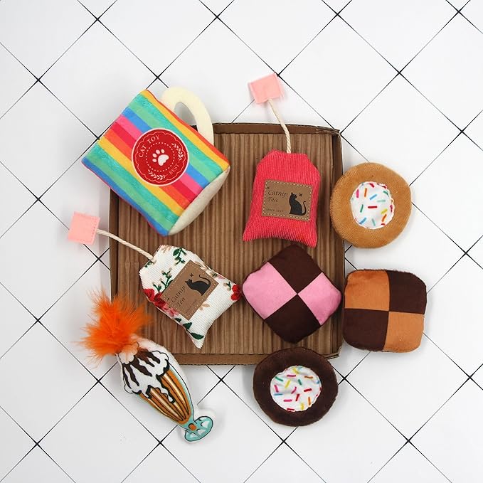 8 Assortments Sweets Value Pack, Natural Interactive Catnip Cat Toys, Toy with Crinkle and Feather, Accessories for Indoor Cat, Kitten Toys