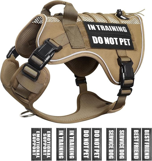 WINSEE Service Dog in Training Mesh Harness with 10 Pet Patches, Soft Air Mesh Breathable Tactical Dog Molle Vest, Reflective Military Pet Vest for Walking Hiking for Small Dogs