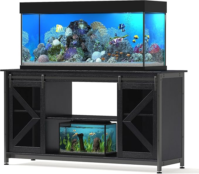 55-75 Gallon Aquarium Stand Heavy Duty Steel Frame, Fish Tank Cabinet with Accessories Storage for Reptile Terrarium & Turtle Tank - 1000lbs Capacity (Black)