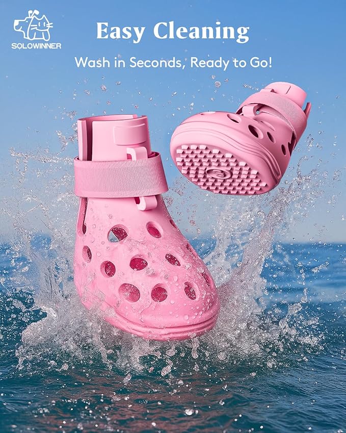 Dog Shoes for Hot Pavement, Breathable Dog Boots Paw Protectors with Adjustable Straps & Non-Slip Sole, Easy On & Off, Waterproof, Easy-Cleaning (Pink, S)
