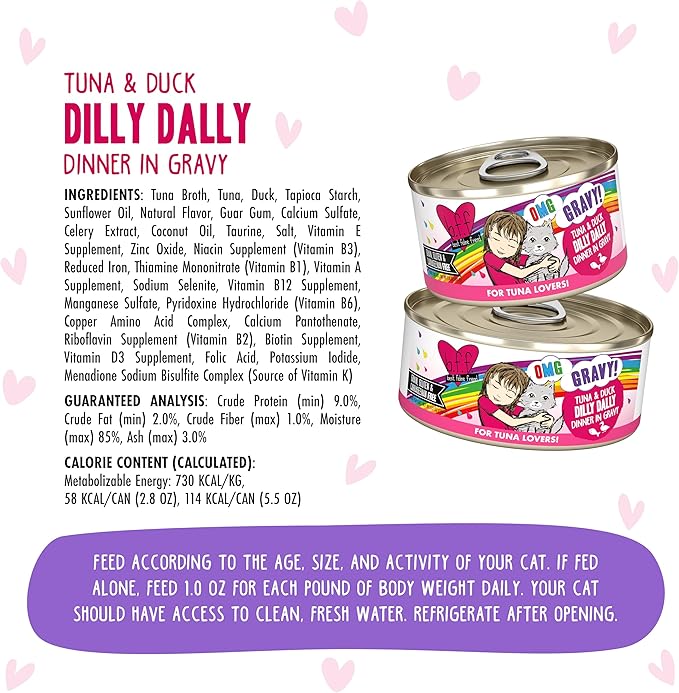 Weruva B.F.F. OMG - Best Feline Friend Oh My Gravy!, Tuna & Duck Dilly Dally with Tuna & Duck, 5.5oz Can (Pack of 8)