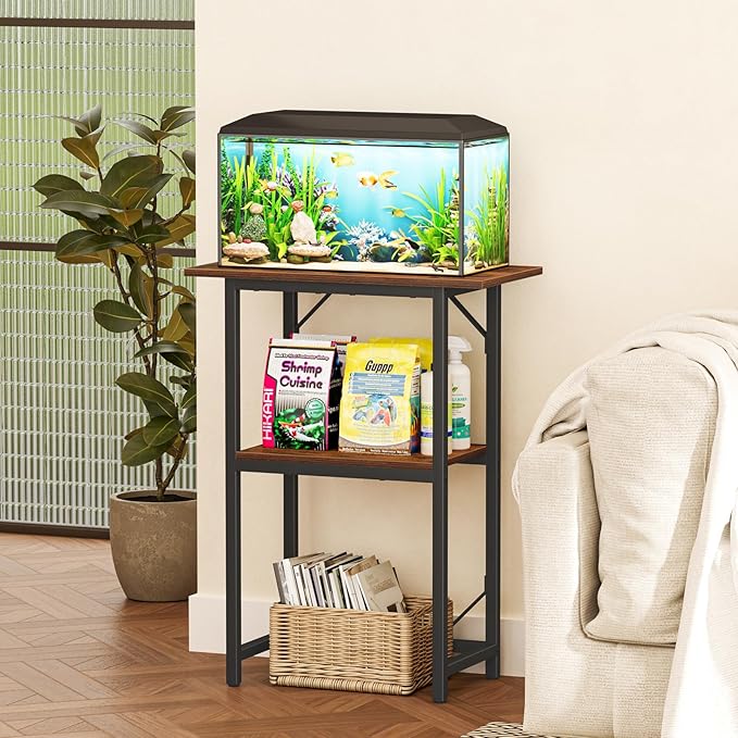Snughome 10-20 Gallon Fish Tank Stand, Aquarium Stand 2-Tier Storage Shelves, Heavy Duty Terrarium Stand for Home Office Fish Tank Shelf, 24" L x 11.8" W x 30.7" H, Rustic Brown