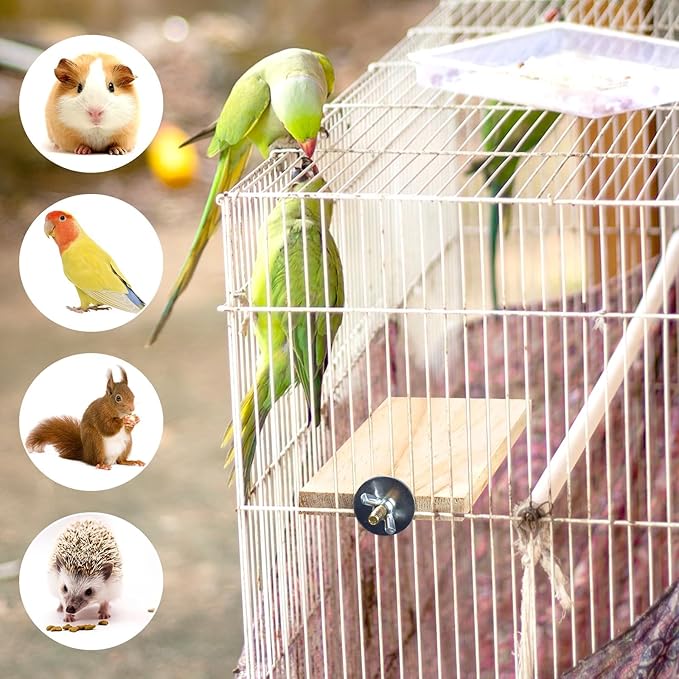 BILLIOTEAM 4-Size Bird Platforms with Wood Perches and Stand Boards - Habitat Cage Corner Shelves with Stainless Steel Washers - Ideal for Parrots, Cockatiels & Small Pets like Hamsters, Gerbils & Chi