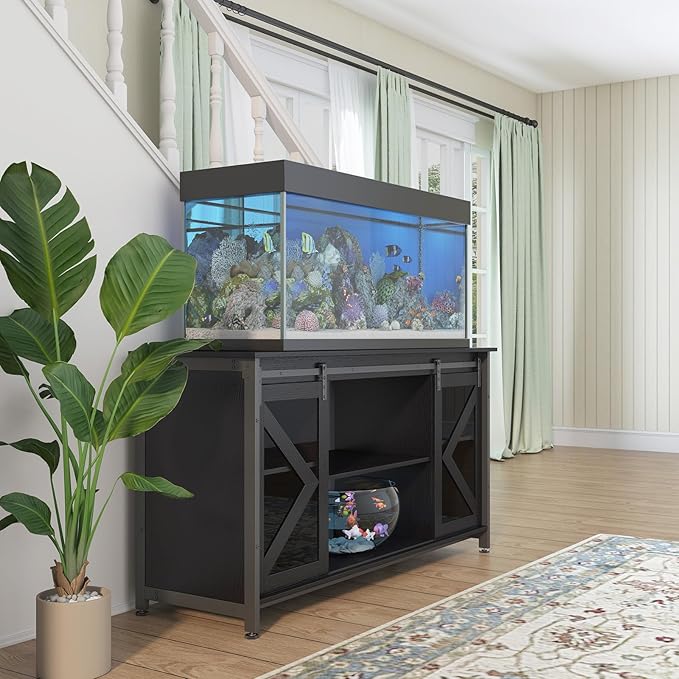 55-75 Gallon Aquarium Stand Heavy Duty Steel Frame, Fish Tank Cabinet with Accessories Storage for Reptile Terrarium & Turtle Tank - 1000lbs Capacity (Black)