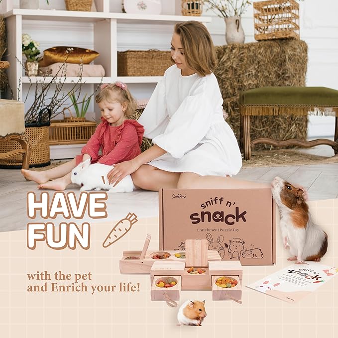 SoulThink® Interactive Wooden Pet Rabbit Toys - Sniff n' Snack Bunny Chew Toys for Rabbit Treats, Suited as Guinea Pig Toys, Hamster Toys for Boredom, Bunny Toys for Rabbits Keep Busy (2 Sets)